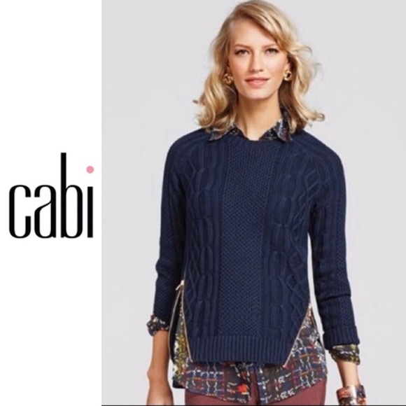 CABI Cable Knit Crew Neck Zipper Pullover Sweater - Picture 1 of 8